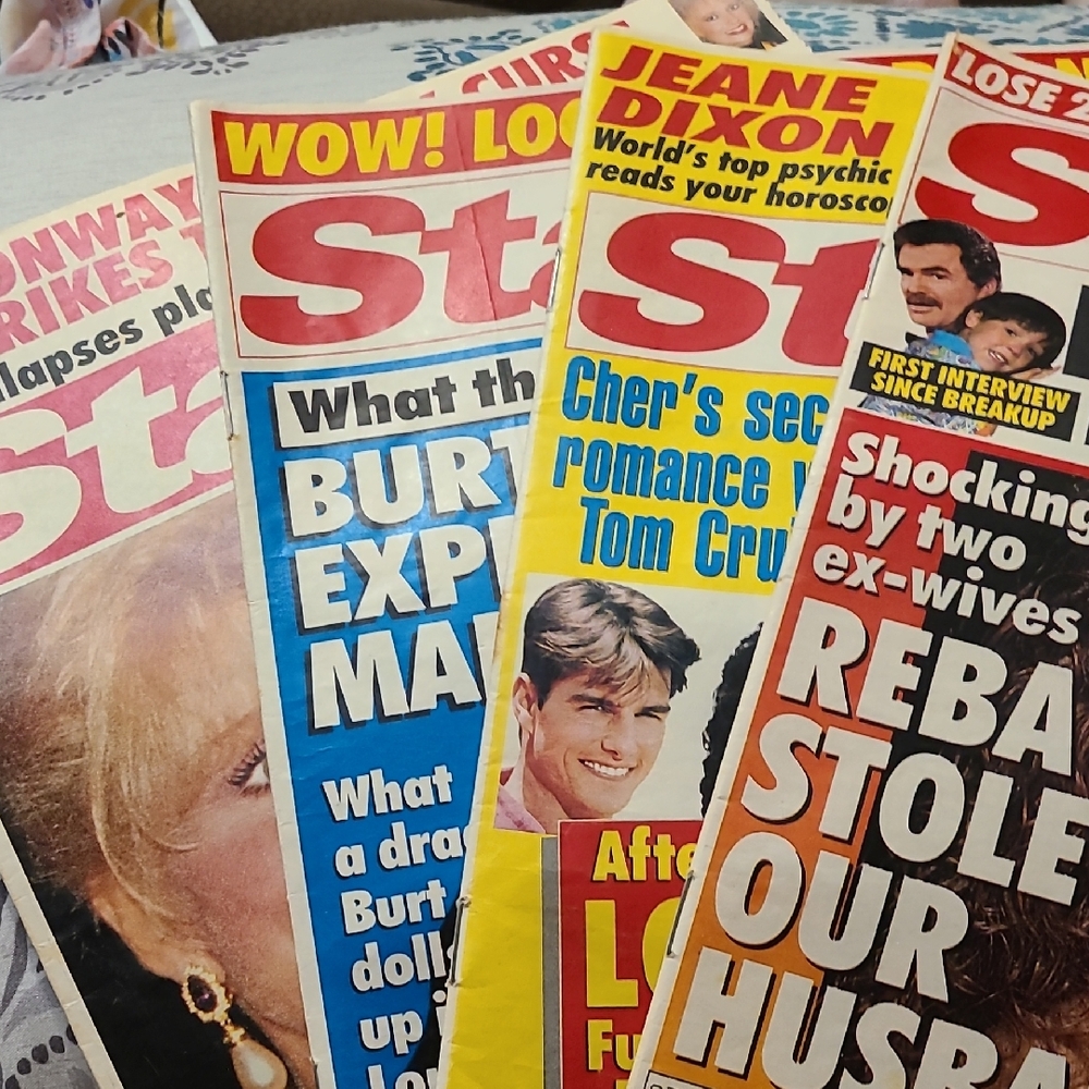 Lot 4 1993 Vintage Star gossip magazines, Reba, JFK, Burt, Garth, Cher + more